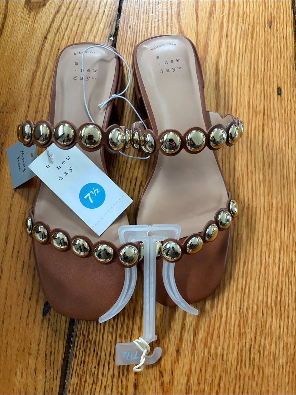 a.new day Brown Slide Sandals with Gold Dome Studs